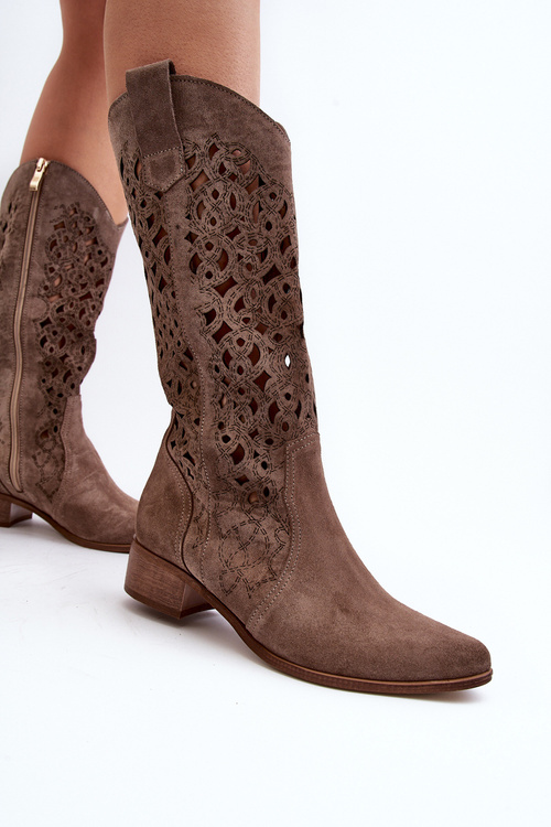 Жіночі чоботи Zazoo 3403 на шнурівці на низькому каблуці темно-бежеві