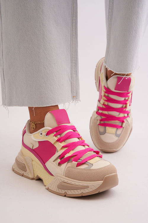 Жіночі модні спортивні кросівки бежево-рожеві Chillout!