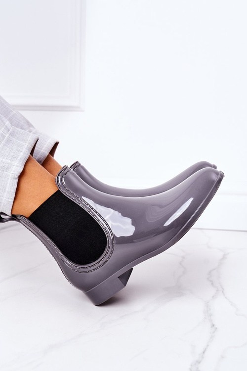 Блискучі гумові чоботи калоші сіра парасолька