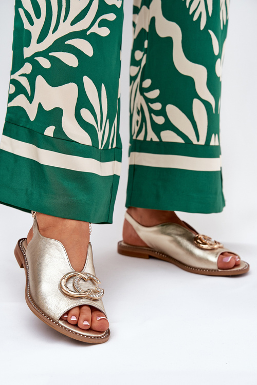 Шкіряні Сандалі На Плоскому Каблуці З Декором Лаура Мессі 2865 Золоті