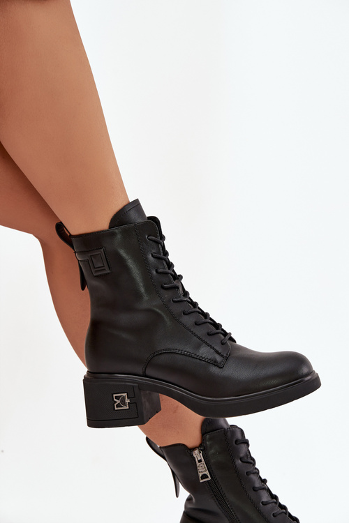 Ізольовані жіночі ботінки з натуральної шкіри на каблуці Vinceza 66819 чорні