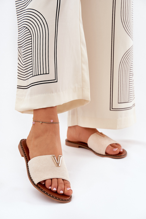 Жіночі Сандалі На Плоскому Каблуці З Декоративними Деталями Бежеві Saliena