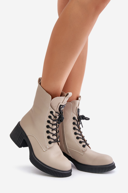 Теплі жіночі черевики з натуральної шкіри Vinceza 66671 бежеві