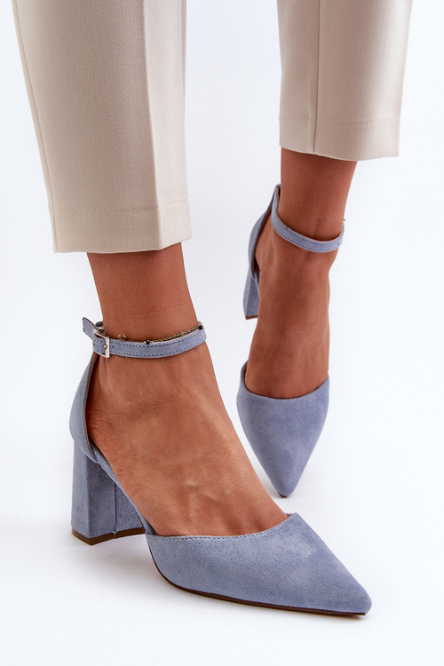 Туфлі-човники на високому каблуці з гострим носком Eco Suede Blue Halene