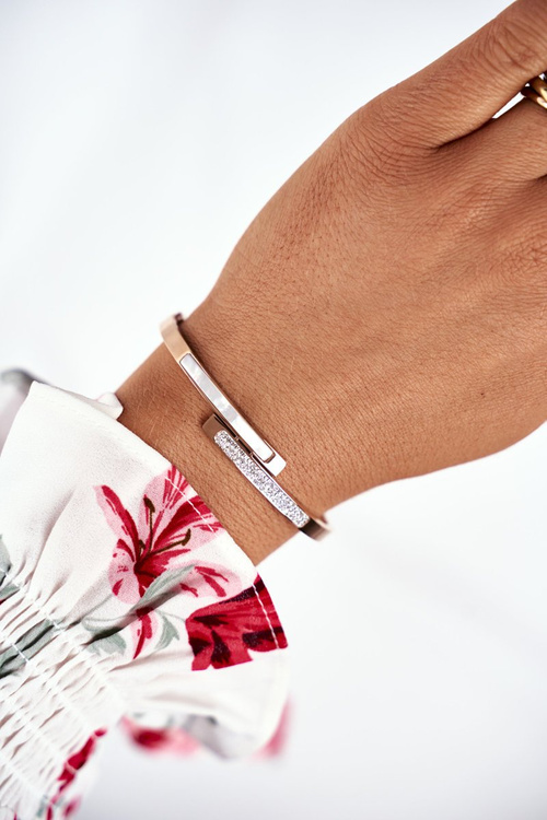 Жіночий браслет сталевий з цирконами рожеве золото секвана