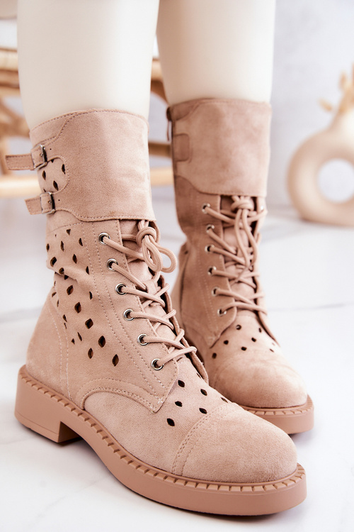 Замшеві ажурні ботильйони світло-бежевий Hermione