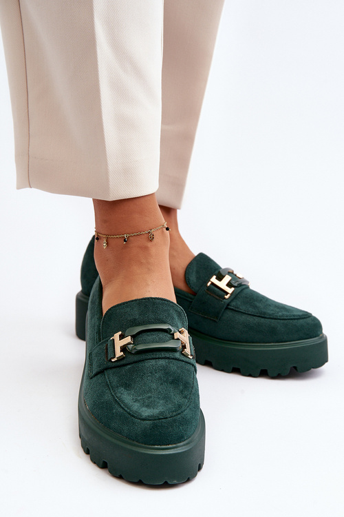 Замшеві класичні лофери з бахромою зеленого кольору Averil