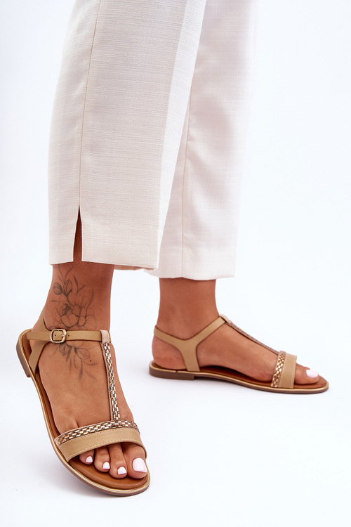 Жіночі босоніжки зі стразами бежеві пенни