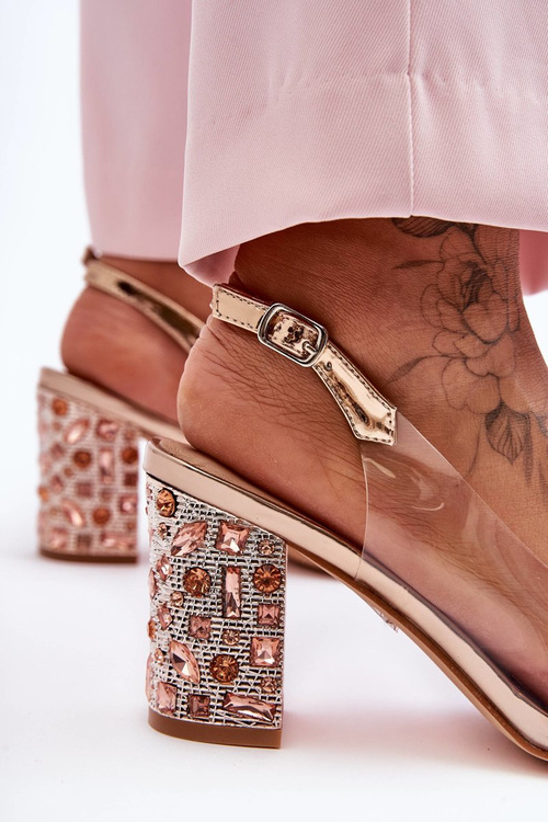 прозорі блискучі стильні босоніжки золото рожеві SBarski MR1037-18 T