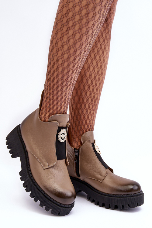 Жіночі шкіряні чоботи з декором бежеві Lusanna