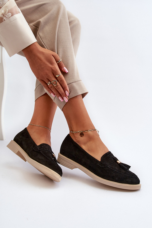 Чорні жіночі замшеві мокасини на плоскій каблуці Zazoo 3420