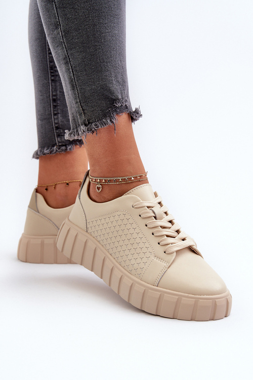 Жіночі шкіряні кросівки на платформі бежеві Eselmarie