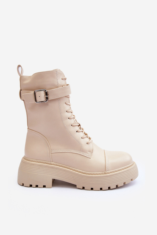 Шкіряні Ботильйони Броги З Пряжкою Світло Бежеві Самивло