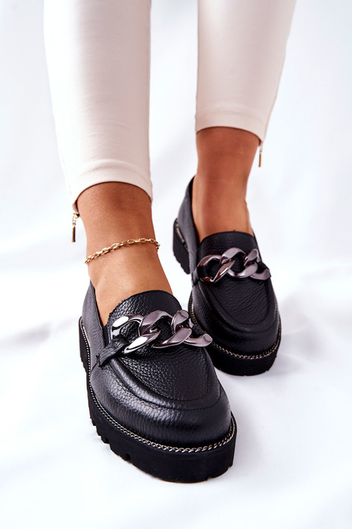 Жіночі броги Лофери шкіряні чорні Sthonto