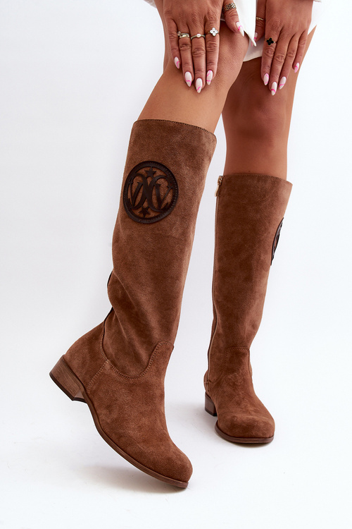 Жіночі коричневі замшеві чоботи вище коліна Zazoo 3367/2