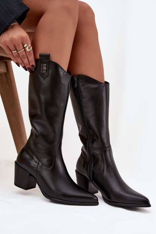 Шкіряні Ковбойські Черевики На Каблуці Зігріті Zazoo 70155 Чорні