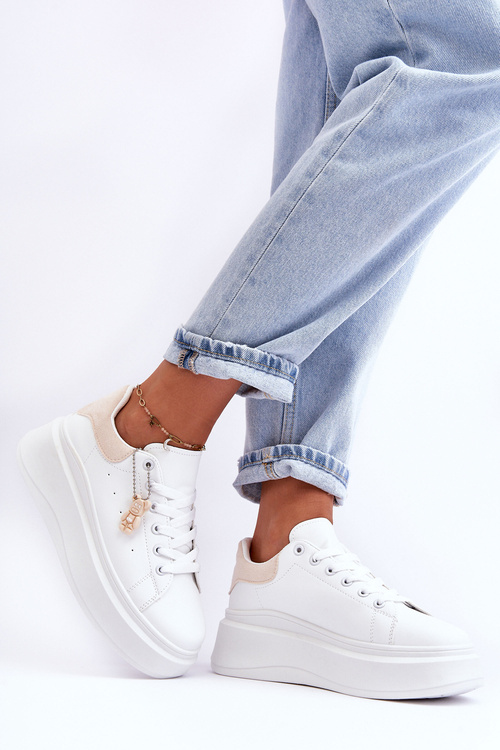 Жіноче спортивне взуття на масивній платформі біло-бежевий Mariell