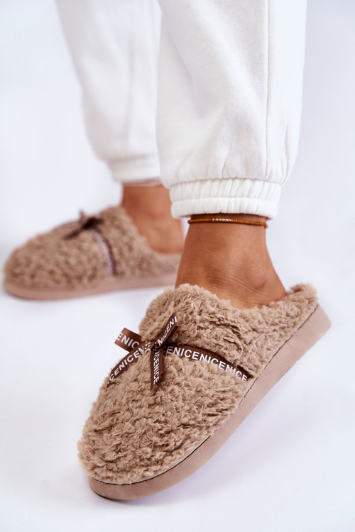 Жіночі хутряні тапочки з бантом бежеві Ryana