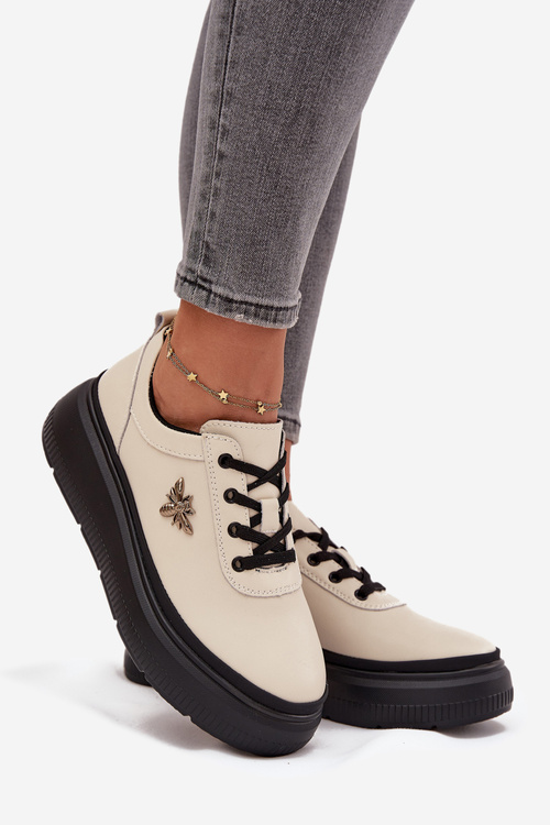 Шкіряне жіноче взуття на платформі з пряжкою Vinceza 41495 бежевий