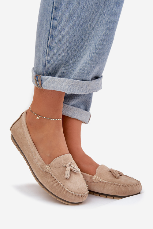 Жіночі Плоскі Класичні Замшеві Мокасини S.Barski LR51-548 Бежеві