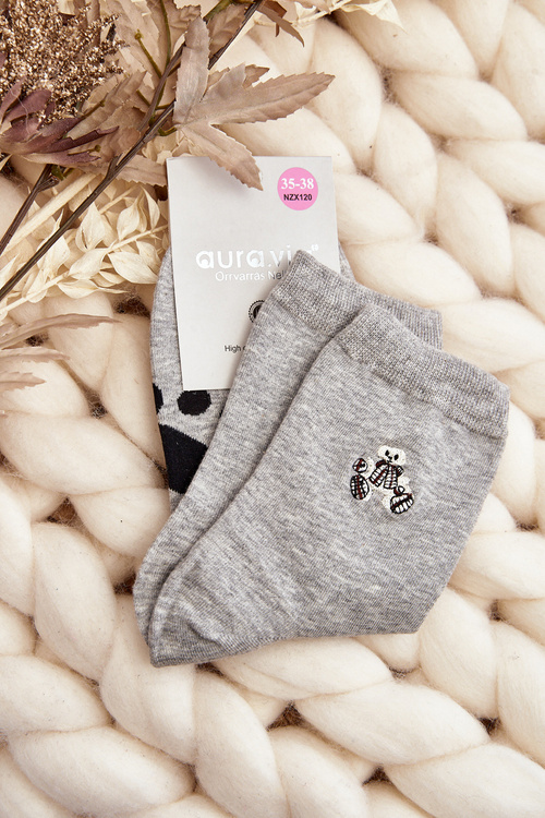Жіночі бавовняні шкарпетки з нашивкою Ведмедик сірі