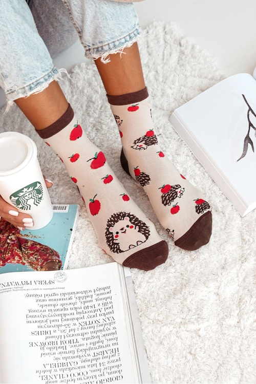 Жіночі Шкарпетки Ёжики І Яблука Бежеві