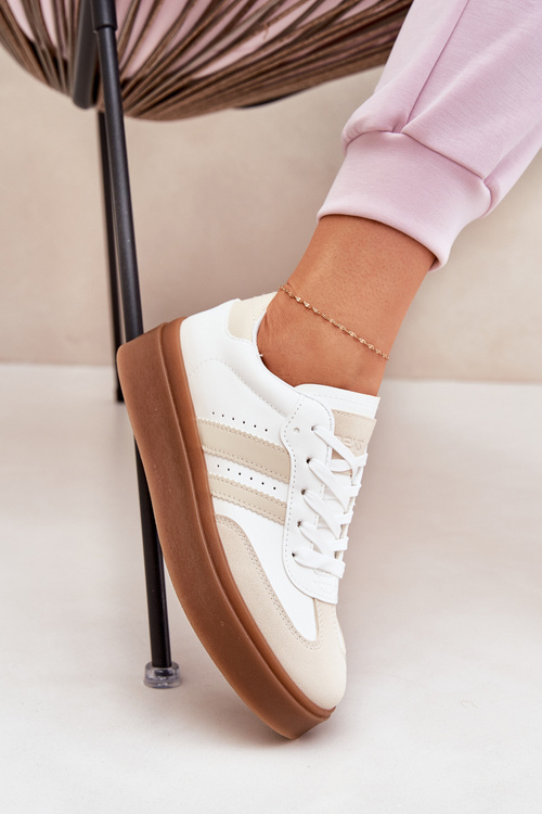 Жіночі Кросівки На Платформі З Еко Шкіри Бежево-Білі Ediriella