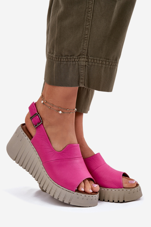 Жіночі Сандалі З Природної Шкіри На Танкетці Фуксія Artiker 54C0789
