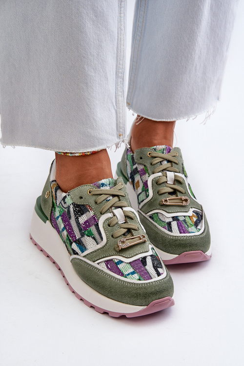 Жіночі шкіряні кросівки на платформі Maciejka 06390-09 Celadon