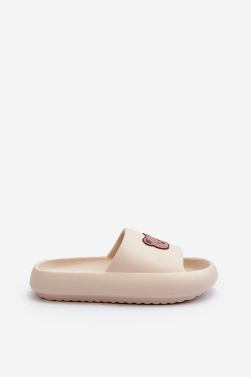 Легкі жіночі поролонові тапочки з ведмедиком Бежеві Lia