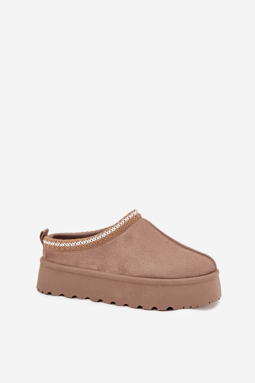 Низькі жіночі зимові чоботи з вишивкою на платформі темно-бежевого кольору Narirya