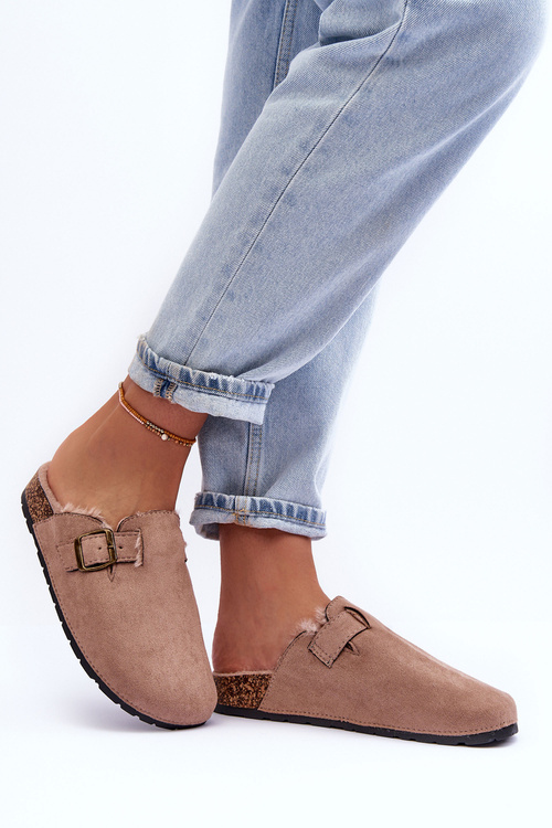 Жіночі замшеві тапочки зі штучним хутром бежеві Haidamia