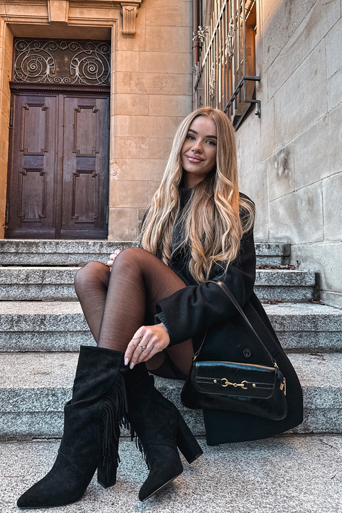 Darlina жіночі ботильйони на підборах з бахромою утеплені чорні