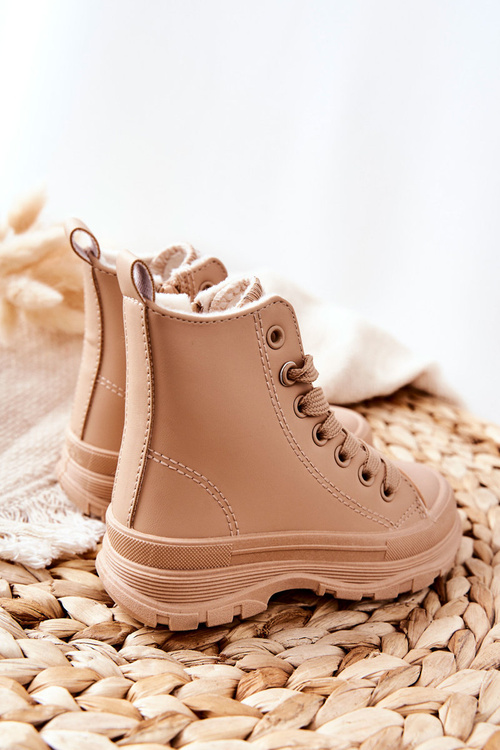 Дитячі шкіряні утеплені кросівки бежеві Bomi