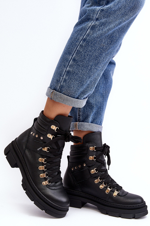 Жіночі шкіряні туристичні черевики Zazoo K01 чорного кольору