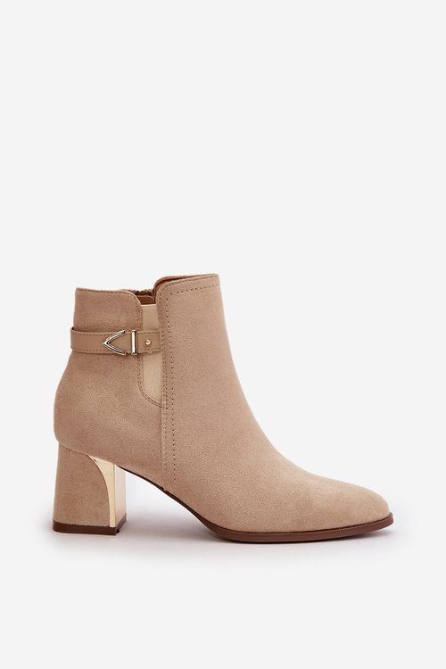Жіночі ботильйони на блискавці еко замша світло-бежева Bonucci