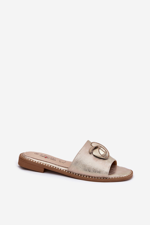 Жіночі сандалі на плоскому каблуці з декоративною деталею KV51-007 золоті