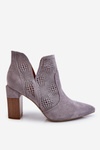 Ажурні замшеві чоботи на підборах сірі Leanna