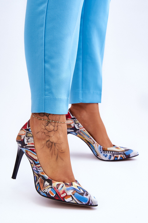 Модні шкіряні туфлі на високих підборах Lewski Shoes 2659 Чорно-сині