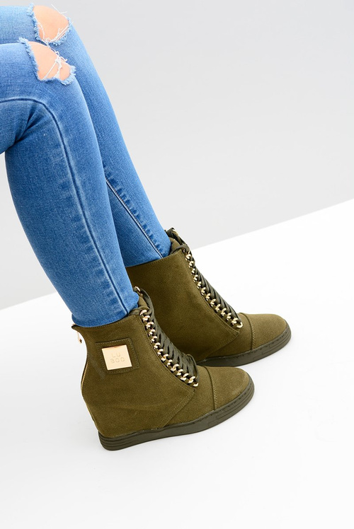 Жіночі кросівки Lu Boo на ланцюжках замшеві оливкові Monica