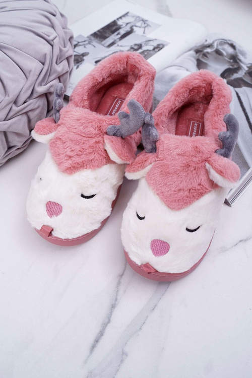 Жіночі тапочки з хутром оленя. Темно-рожевий олень
