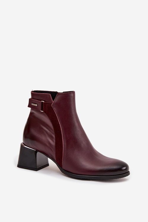 Шкіряні жіночі чоботи на каблуці з опаленням Zazoo 60563 бордовый