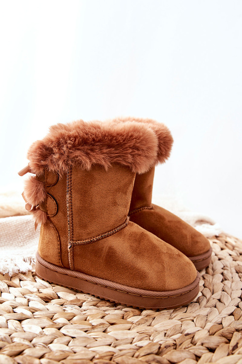 Дитячі утеплені снігові черевики з бантами кольору хакі в стилі фанкі