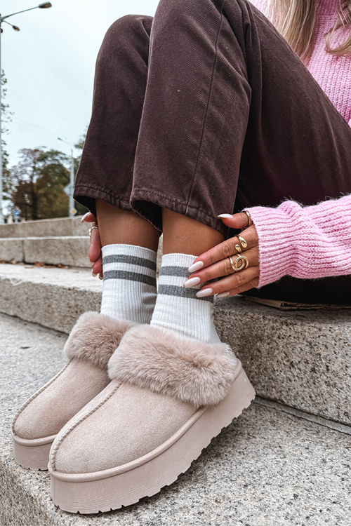 Жіночі Снігові Черевики На Платформі З Мехом Та Бляхою Бежеві Querina