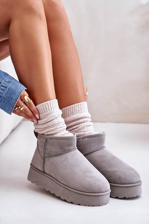 Жіночі зимові черевики на платформі утеплені хутром сірого кольору Xamella