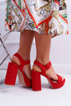 Жіночі босоніжки на шпильці на платформі червоні LaMondes