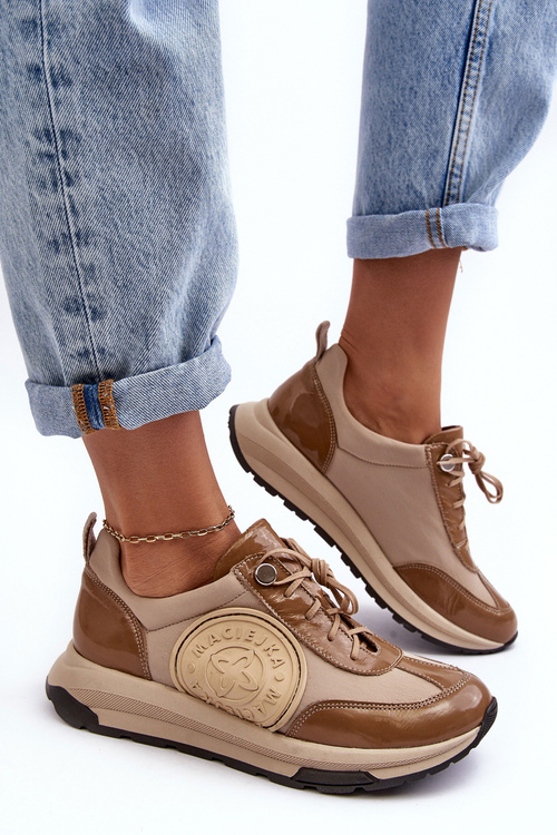 Шкіряне спортивне взуття на платформі Maciejka 06191-04 бежевий