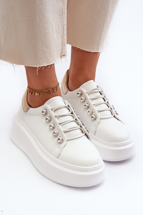 Жіночі шкіряні кросівки на масивній платформі білі S.Barski LR628