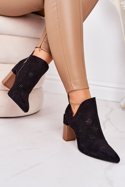 Ажурні чоботи на блочному каблуці Чорні Michelle