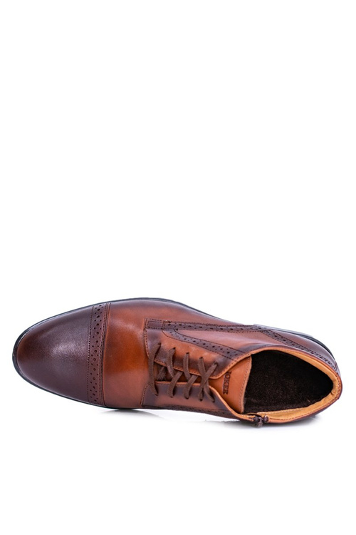 Чоловічі утеплені черевики польські шкіряні кросівки Cognac Columbs